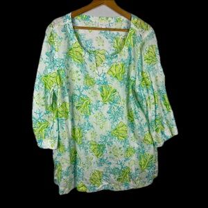 J Jill Love Linen 3/4 Sleeve Tunic Pullover Shirt Coverup Sz XL Breathable Beach